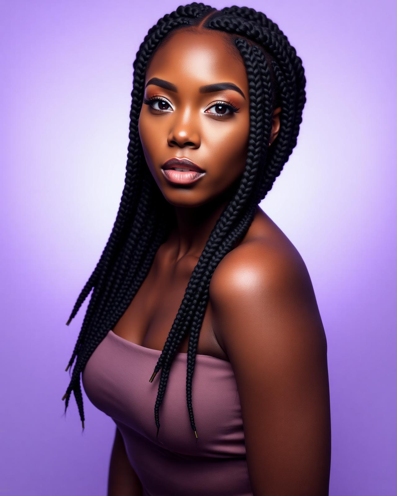 Woman with long box braids at Mamat Hairbraider